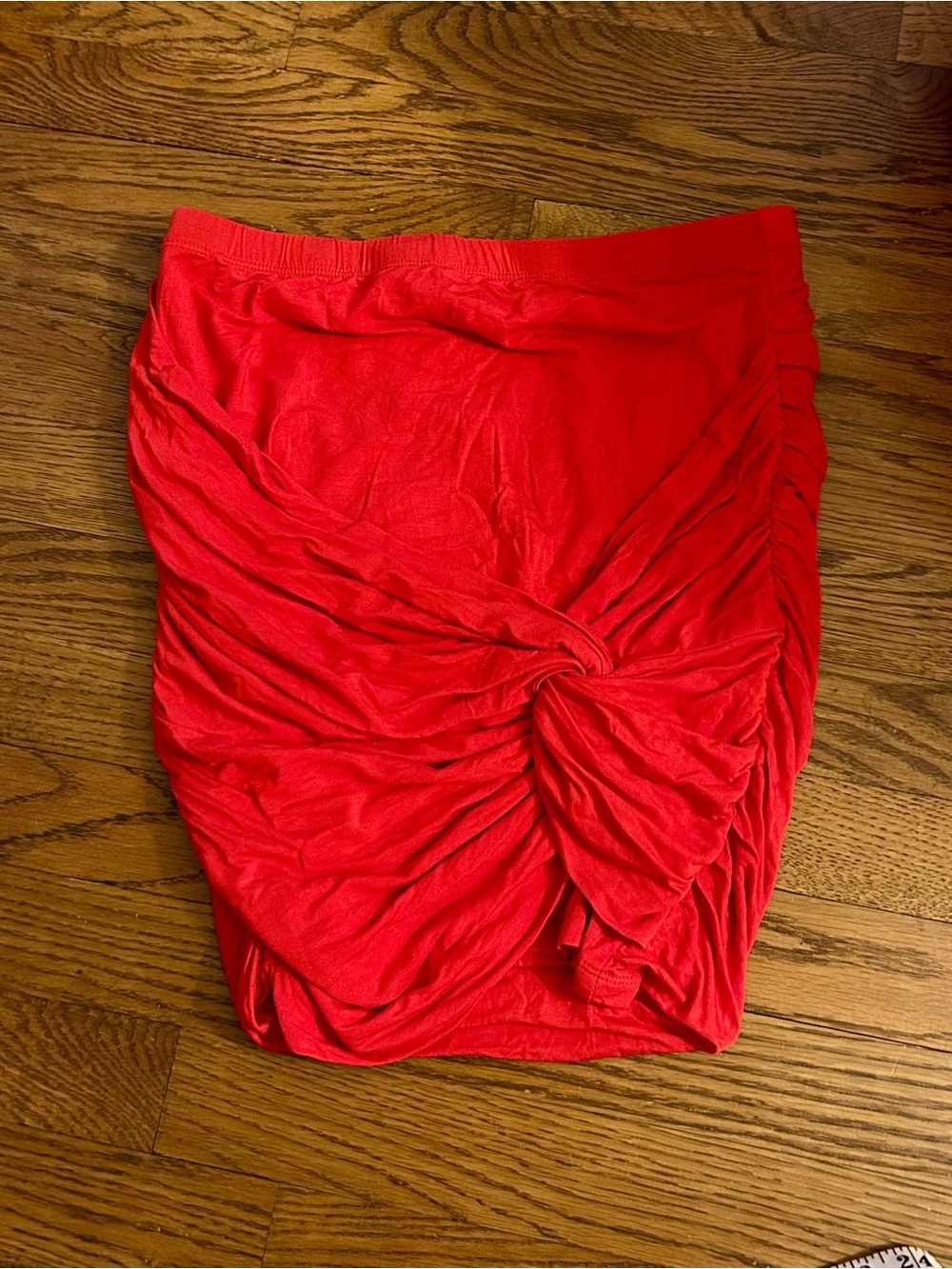 Red Ruched Knot Bodycon Mini Skirt